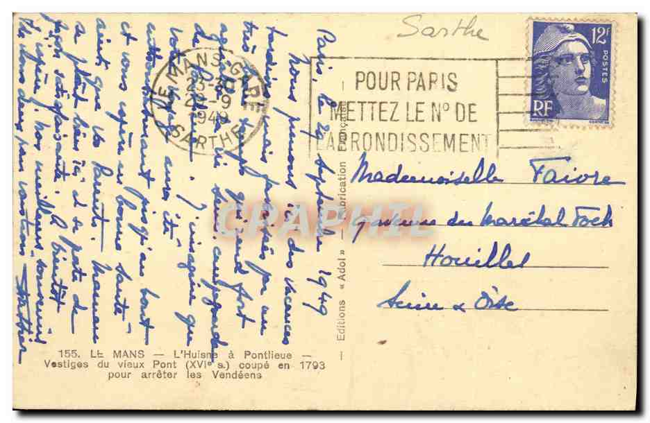 CPA Le Mans L Huisne a Pontlieue Vestiges du vieux pont  — Rückseite