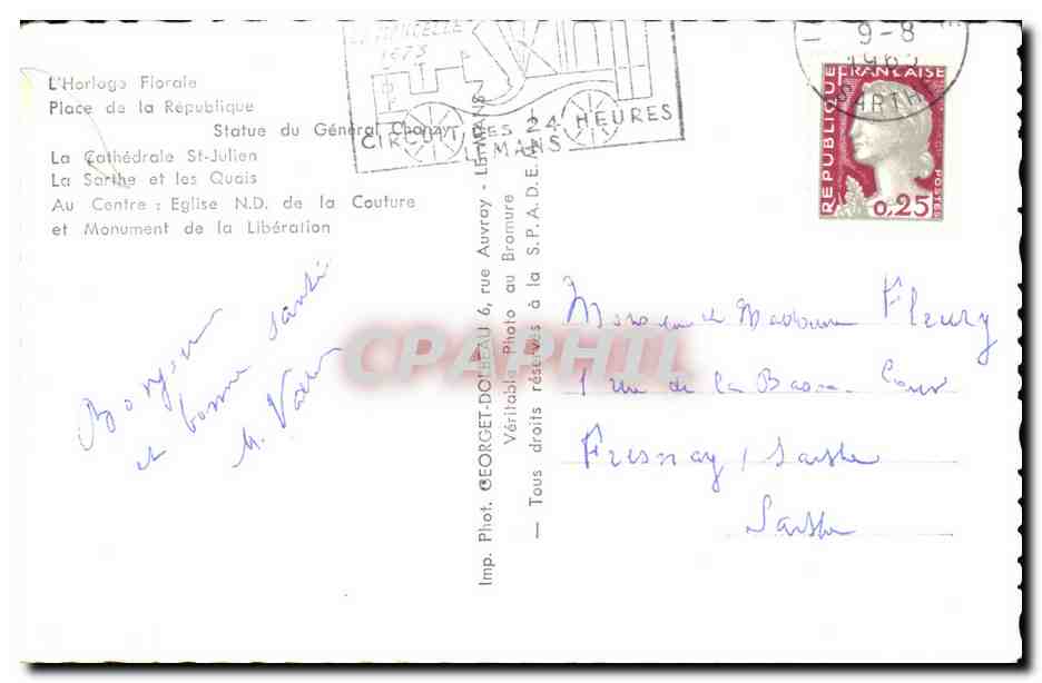 Le Mans — Bonjour du Mans — Imp. Phot. GEORGET-DORCEL — Verso