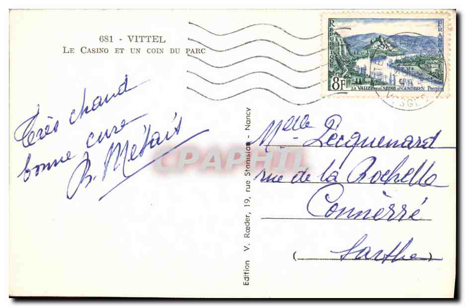 CPA Vittel Le Casino Et Un Coin Du Parc — Back