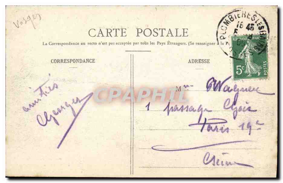 CPA Plombieres Pierre de la Carrode ou pierre de la sorciere — Verso