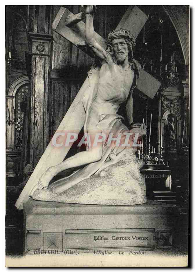 Crucifixion — Statue de Jésus portant la croix — Église de Bréteuil (Oise) — Édition Cartoux-Vimeux