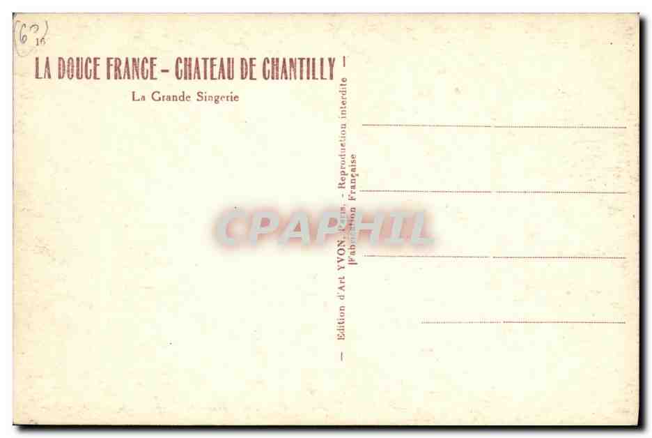 Schloss Chantilly — La Grande Singerie — Édition d'Art YVON — Rückseite