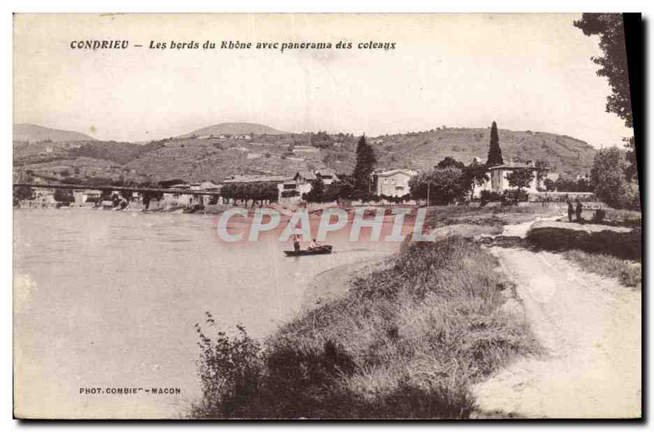 CPA Condrieu Les bords du Rhone avec panorama des coteaux 