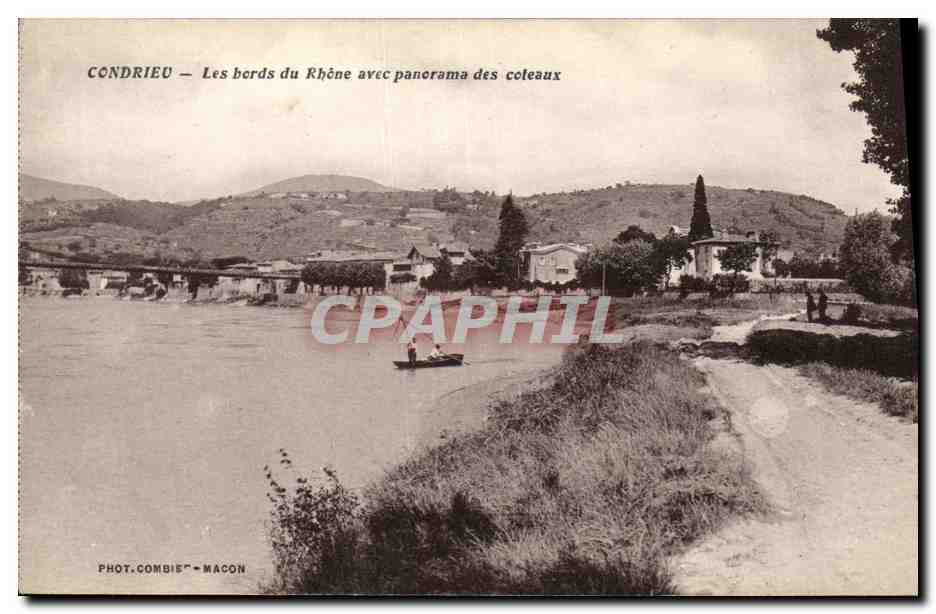 CPA Condrieu Les bords du Rhone avec panorama des coteaux