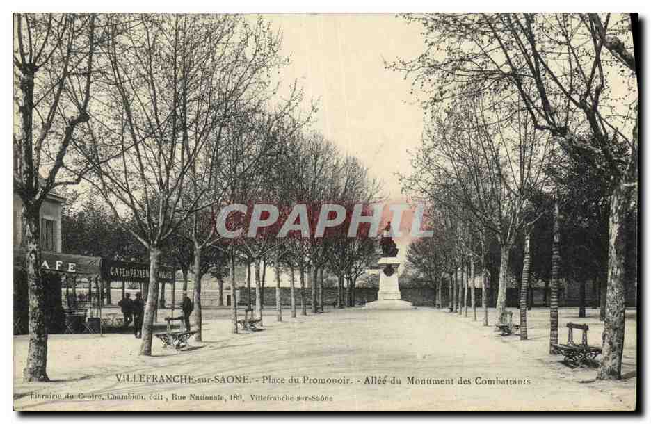 Villefranche-sur-Saône — Place du Promonoir — Allée du Monument des Combattants — Librairie du Centre, Coulombion, édit, Rue Nationale, 189