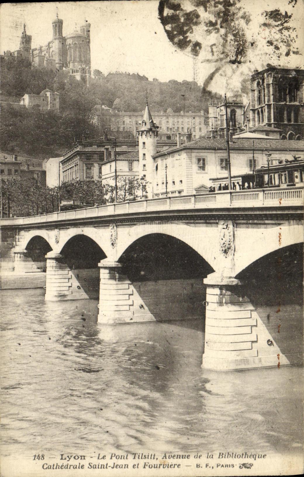 Lyon — Le Pont Tilsitt, Avenue de la Bibliothèque, Cathédrale Saint-Jean et Fourvière — B. F., Paris