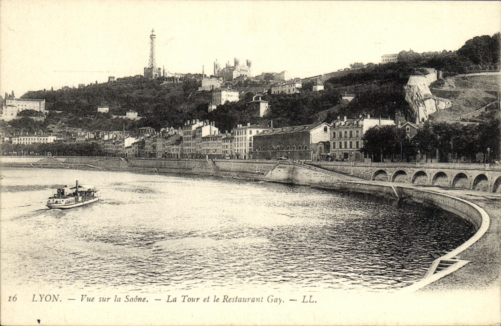 LYON — Aussicht über die Saône — La Tour und das Restaurant Gay — LL.