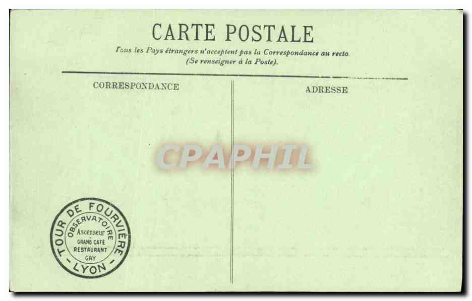 CPA Lyon Le Palais de Justice et le Coteau de Fourviere La Tour et le Restaurant Gay — Verso