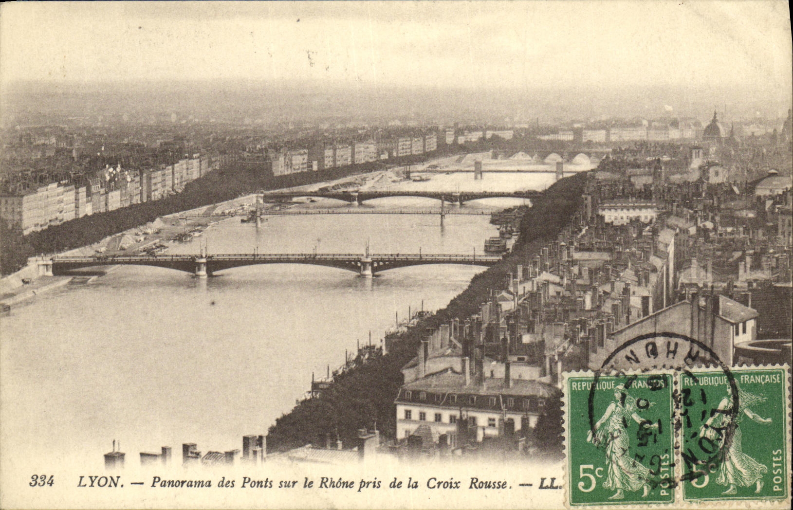 LYON — Panorama des Ponts sur le Rhône pris de la Croix Rousse — LL. n° 334