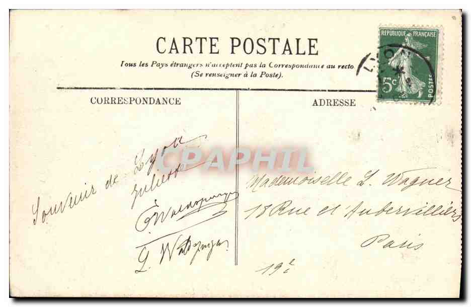 LYON — Place des Terreaux, Fontaine Bartholdi et Hôtel de Ville — LL. n°253 — Verso