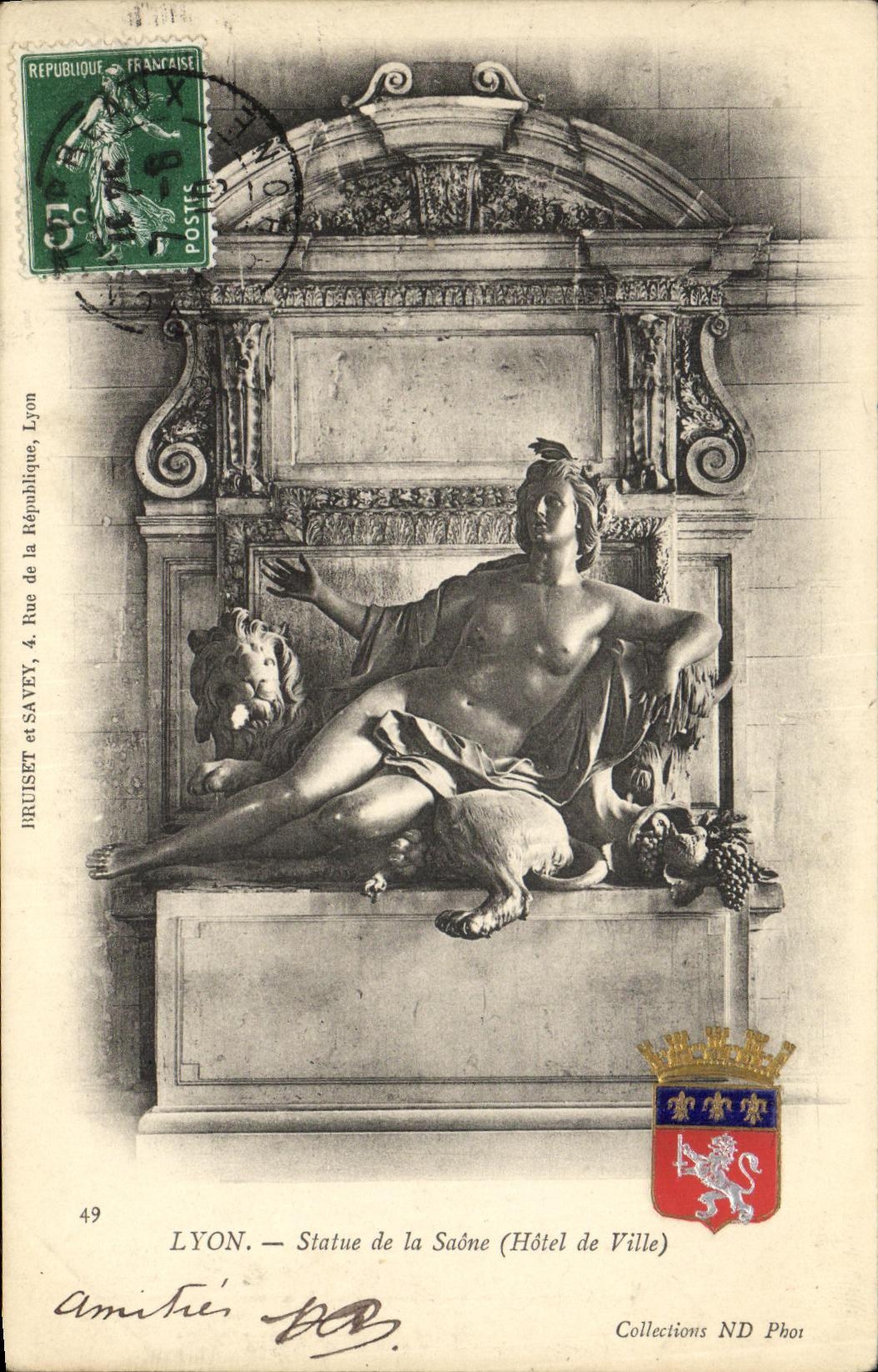 LYON — Statue de la Saône (Hôtel de Ville) — Bruiset et Savey, Lyon, n°49