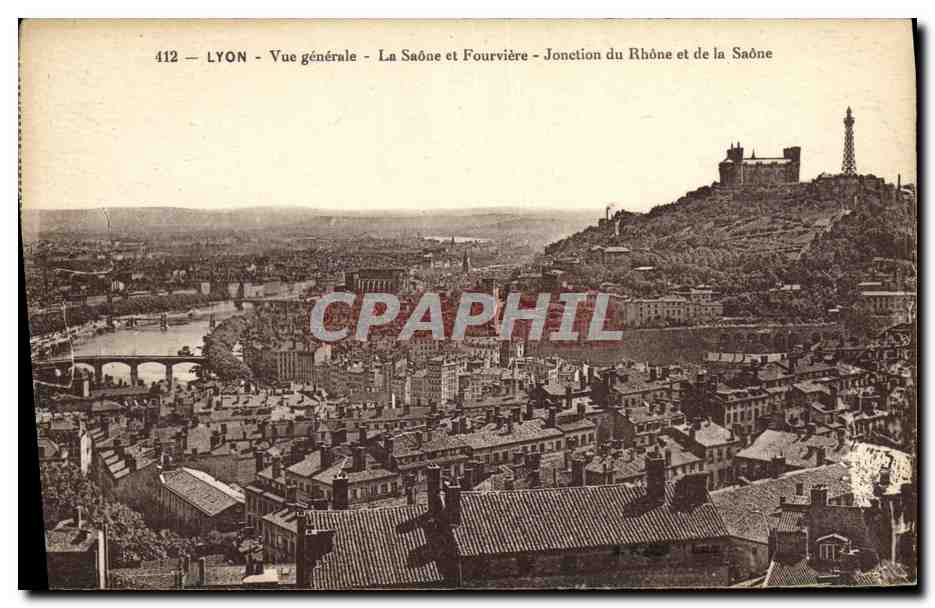 LYON - Vue générale - La Saône et Fourvière - Jonction du Rhône et de la Saône