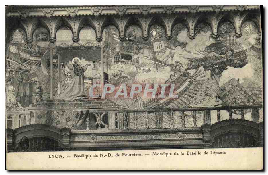 LYON — Basilique de N.-D. de Fourvière — Mosaïque de la Bataille de Lépante