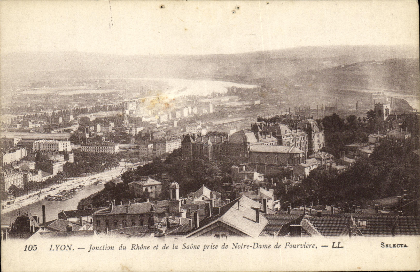 LYON — Jonction du Rhône et de la Saône prise de Notre-Dame de Fourvière — Selecta, n°105