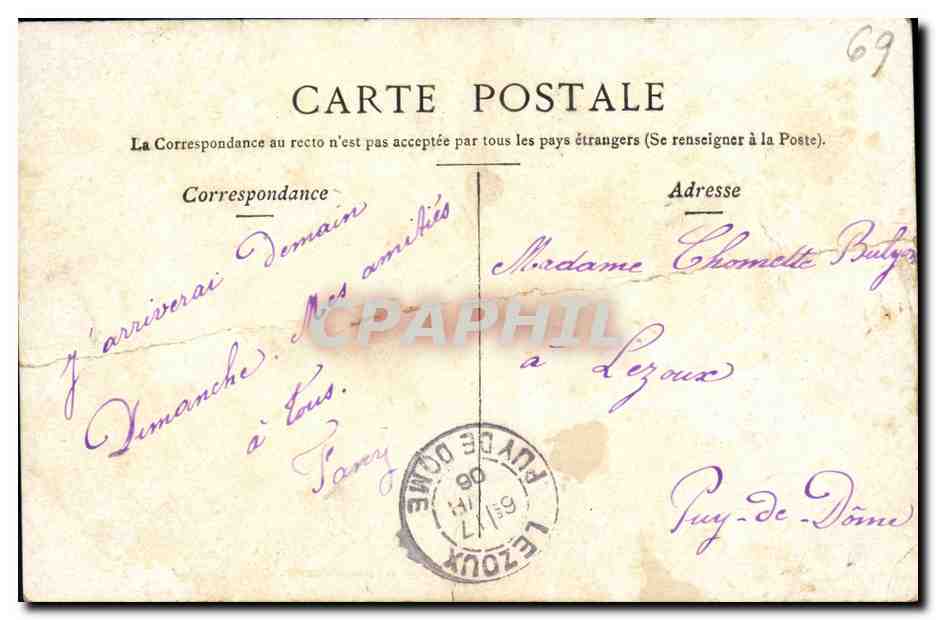 Lyon — Vieille maison contiguë à Saint-Nizier — S.A. Paris — Verso