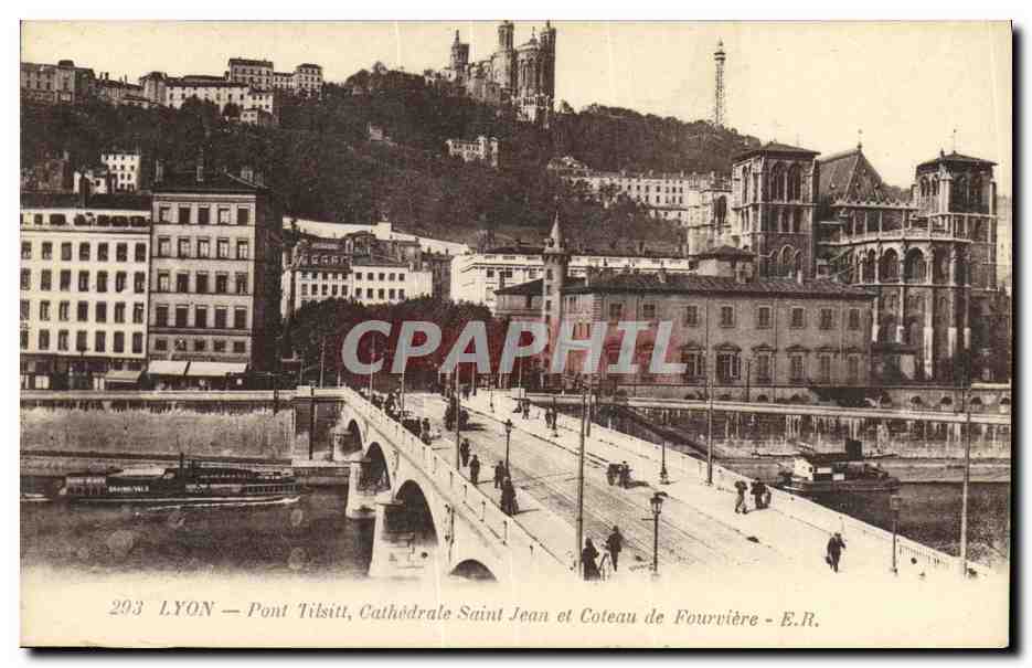 LYON — Tilsitt Bridge, Saint John Cathedral and Fourvière Hill — E.R.