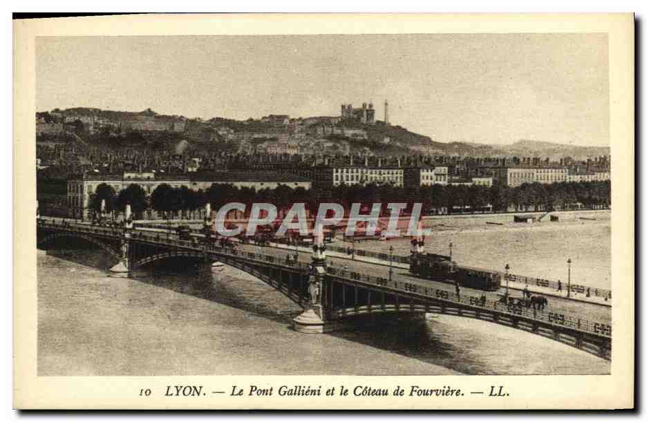 LYON. — Le Pont Galliéni et le Côteau de Fourvière. — LL.