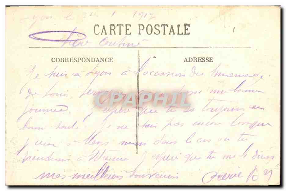 LYON — Place de la République et Rue Président Carnot — S. Farges, édit. Lyon — Verso