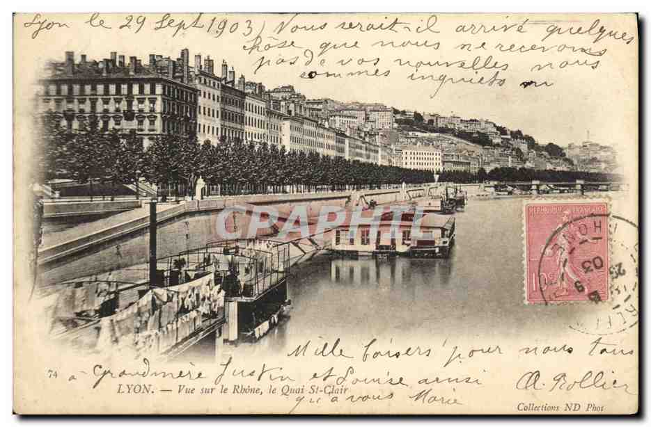 LYON — Vue sur le Rhône, le Quai St-Clair — A. Rollier