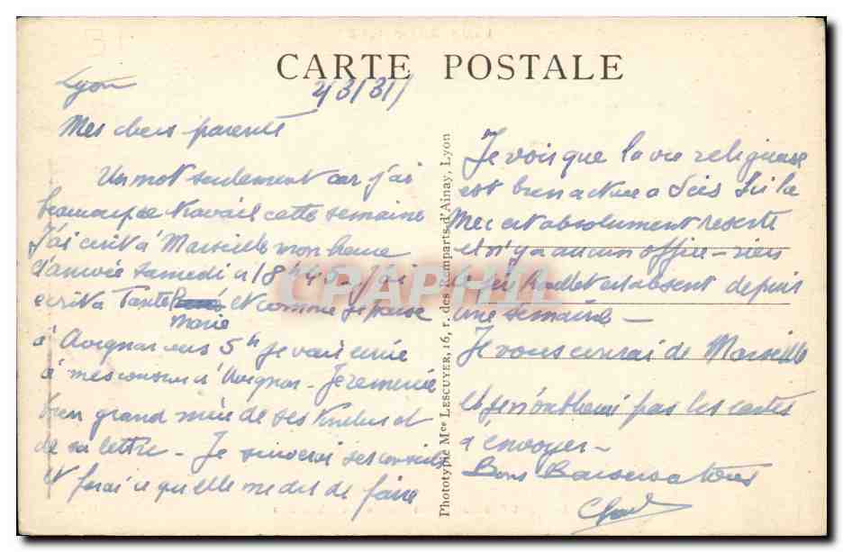 CPA Lyon Artistique Le Pont Pasteur et les Nouveaux Abattoirs — Verso