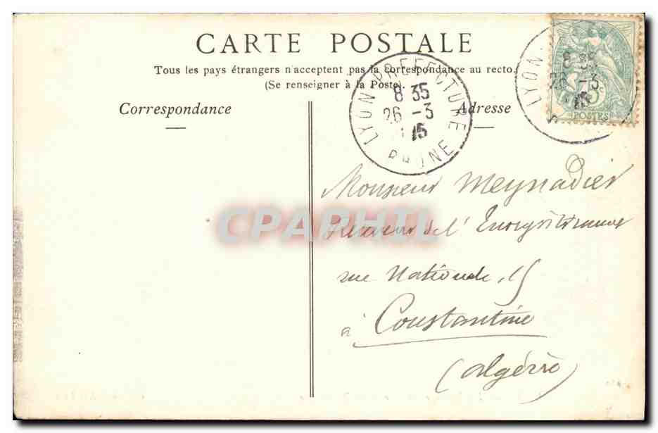 CPA Lyon La Bourse et la Rue de la Republique — Verso