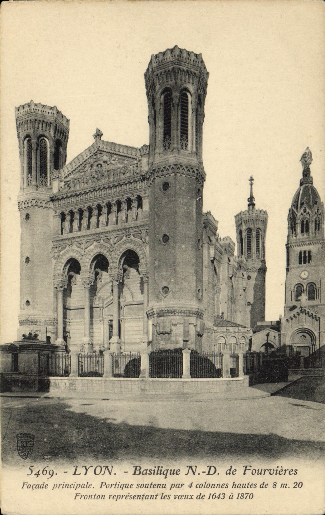 LYON - Basilica N.D. de Fourvières - Main Facade and Portico