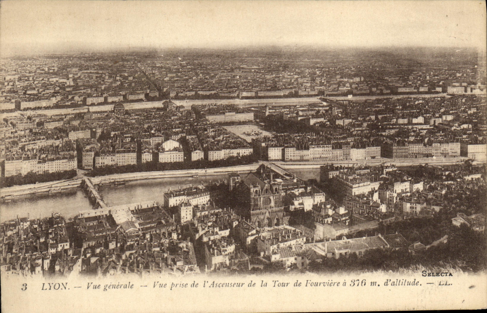 LYON — General View — View taken from the Elevator of the Fourvière Tower at 376 m. altitude — Selecta