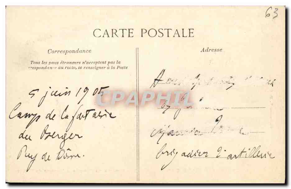 Camp de la Fontaine du Berger — Vue Générale — L'Auvergne Pittoresque, éditeur V. D. Éd. — Rückseite