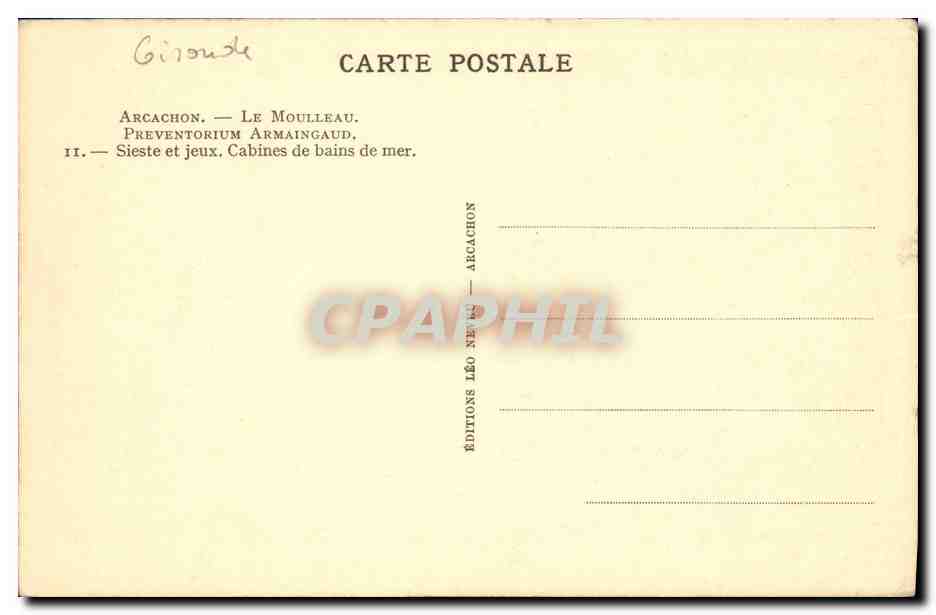 CPA Preventorium Armaingaud Sieste et Jeux Cabines de bains de mer Enfants — Achterkant