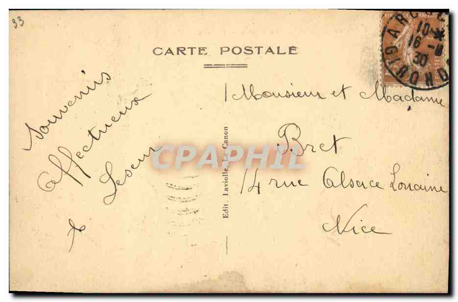Bassin d'Arcachon — Le Canon — Départ du Courrier — Éd. Laviolette, n°33 — Rückseite