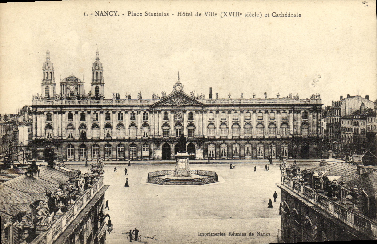 CPA Nancy Place Stanislas Hotel de Ville et cathedrale