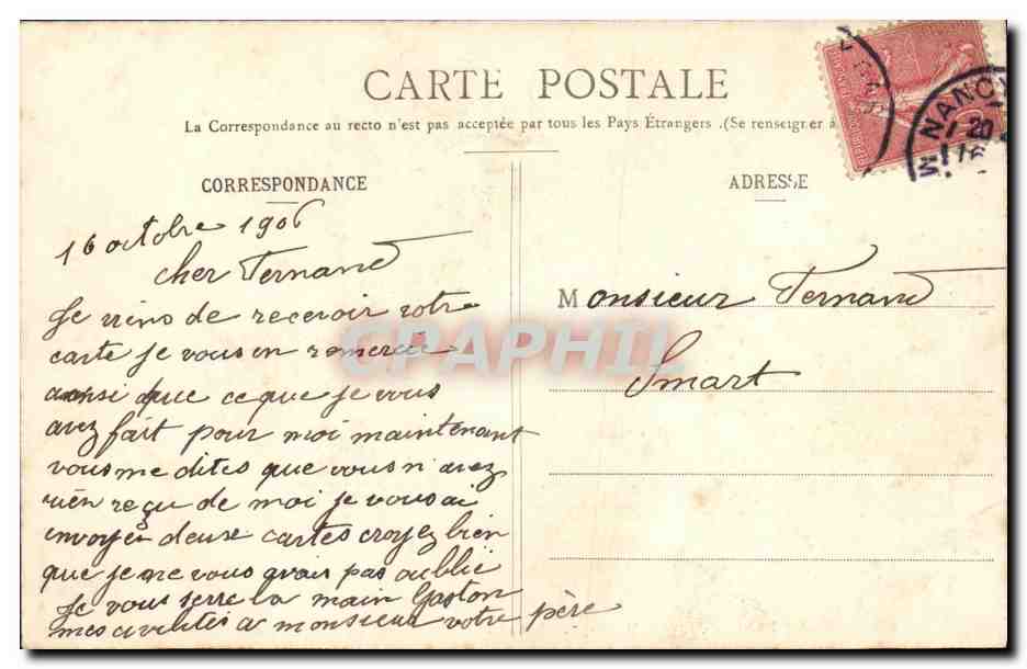 NANCY - Théâtre Municipal, Incendié le 4 Octobre 1906 (côté de la Scène) — Imprimeries Réunies, N° non visible — Reverso