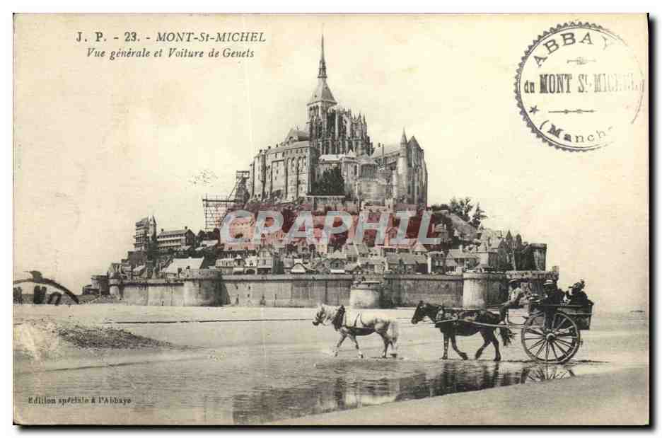 CPA Mont Saint Michel Vue Generale et Voiture de Genets