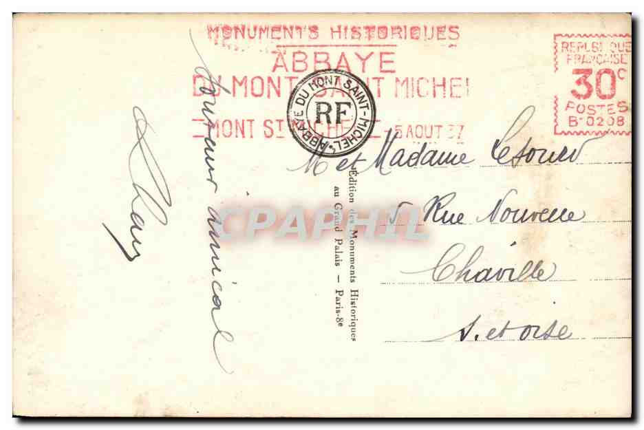 CPA Mont Saint Michel Salle de L Aquilon Abbaye — Rückseite