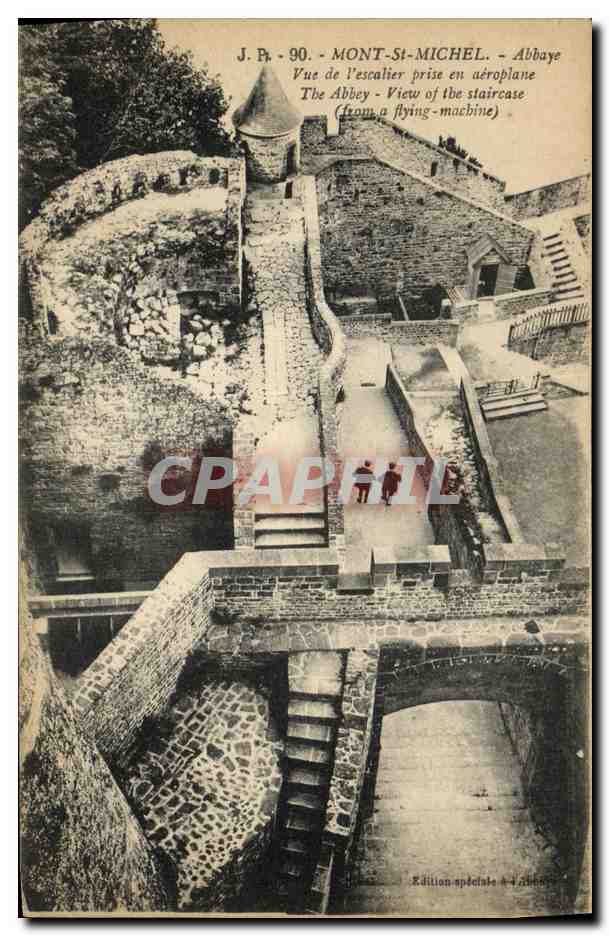 CPA Mont Saint Michel Abbaye Vue De L escalier Prise En aeroplane Avion