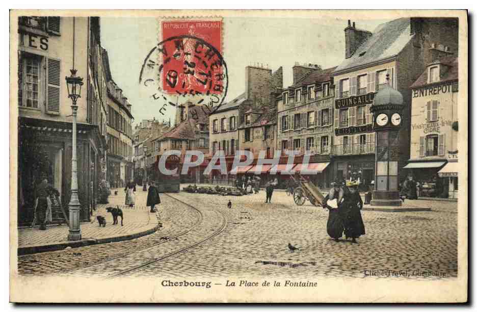 CPA Cherbourg La Place de la Fontaine Tramway Picon