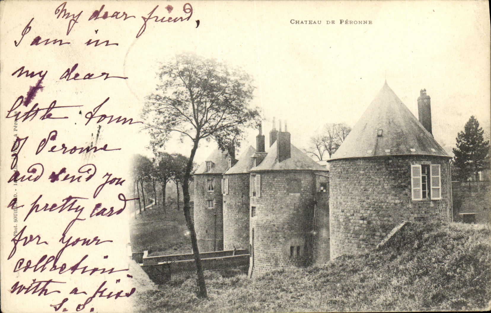 Château de Péronne — vue du château avec tour ronde — éditeur : S. & P. Soult