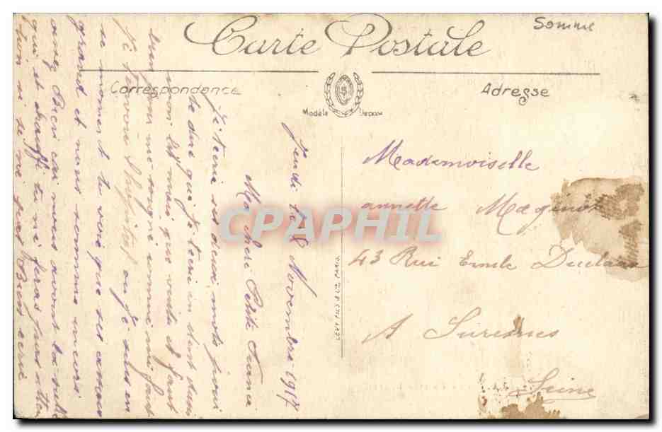 CPA Abbeville La Caserne Courbet Militaria  — Back