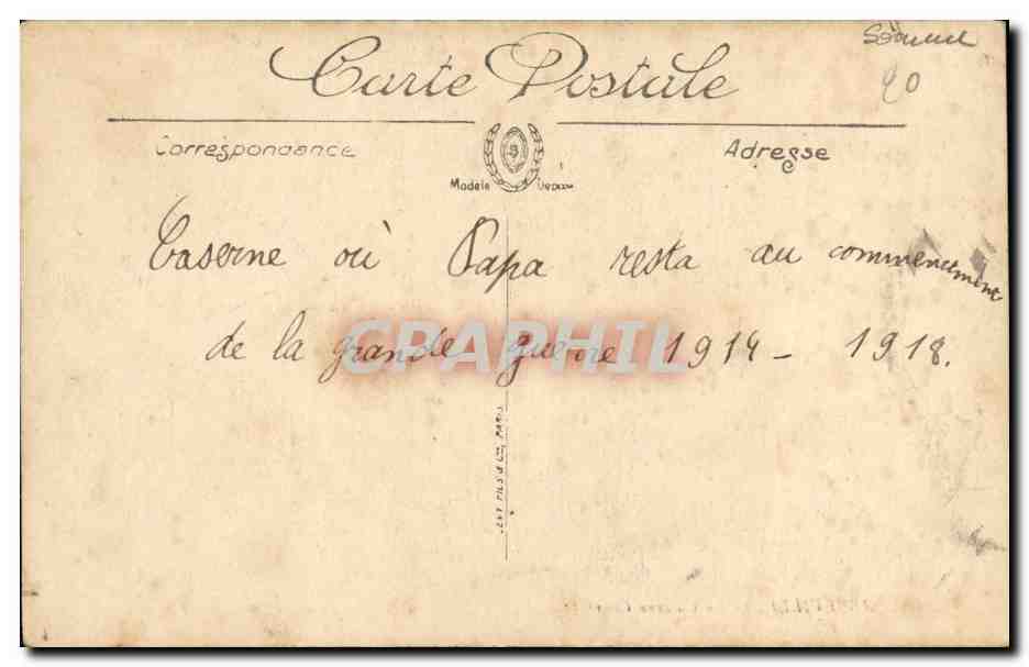 Antike Ansichtskarte Abbeville Die Courbet-Kaserne Militaria — Rückseite