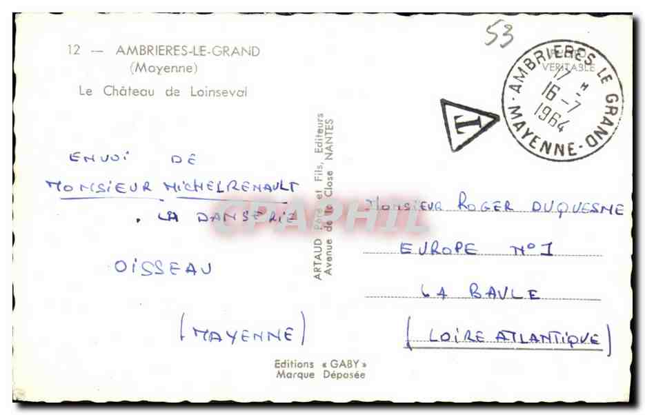 CPM Ambrieres le Grand Le Chateau de Loinseval — Rückseite