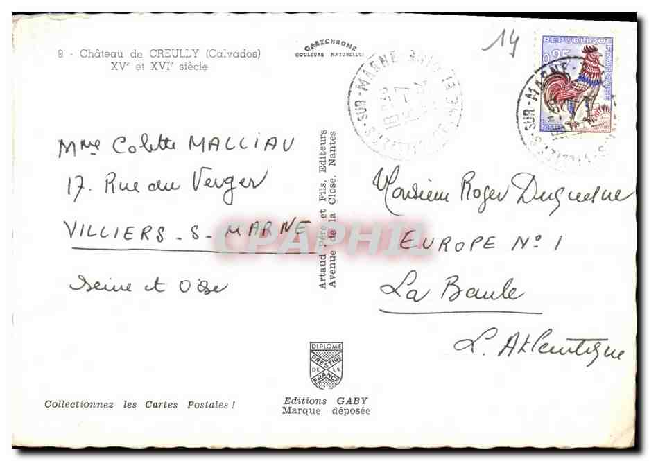 CPM Chateau de Creully  — Verso