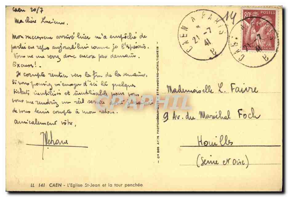 CPA Caen L Eglise St Jean et la tour penchee — Verso
