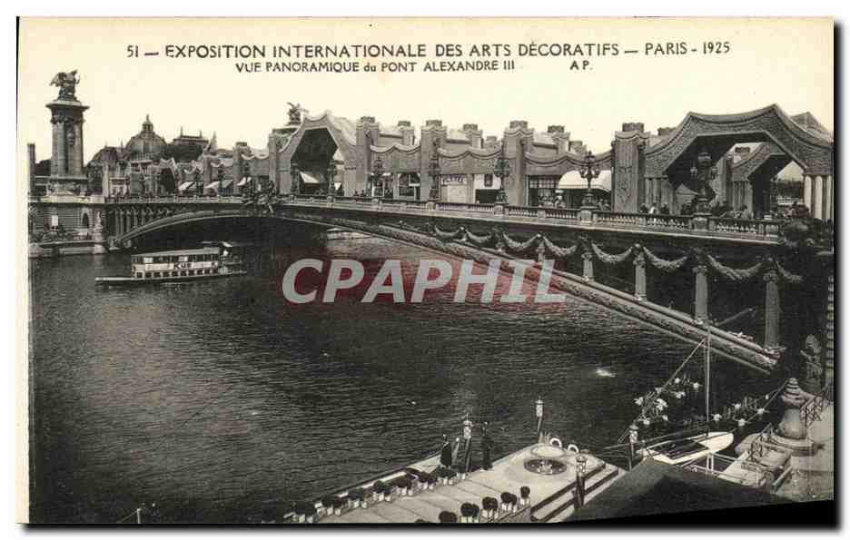 Exposición Internacional de Artes Decorativas — Vista panorámica del Puente Alexandre III — París 1925 — AP. n°51