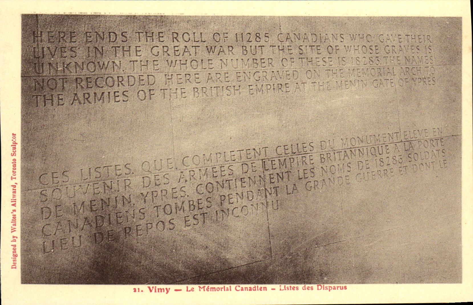 CPA Vimy Le Memorial Canadien Listes des Disparus Militaria