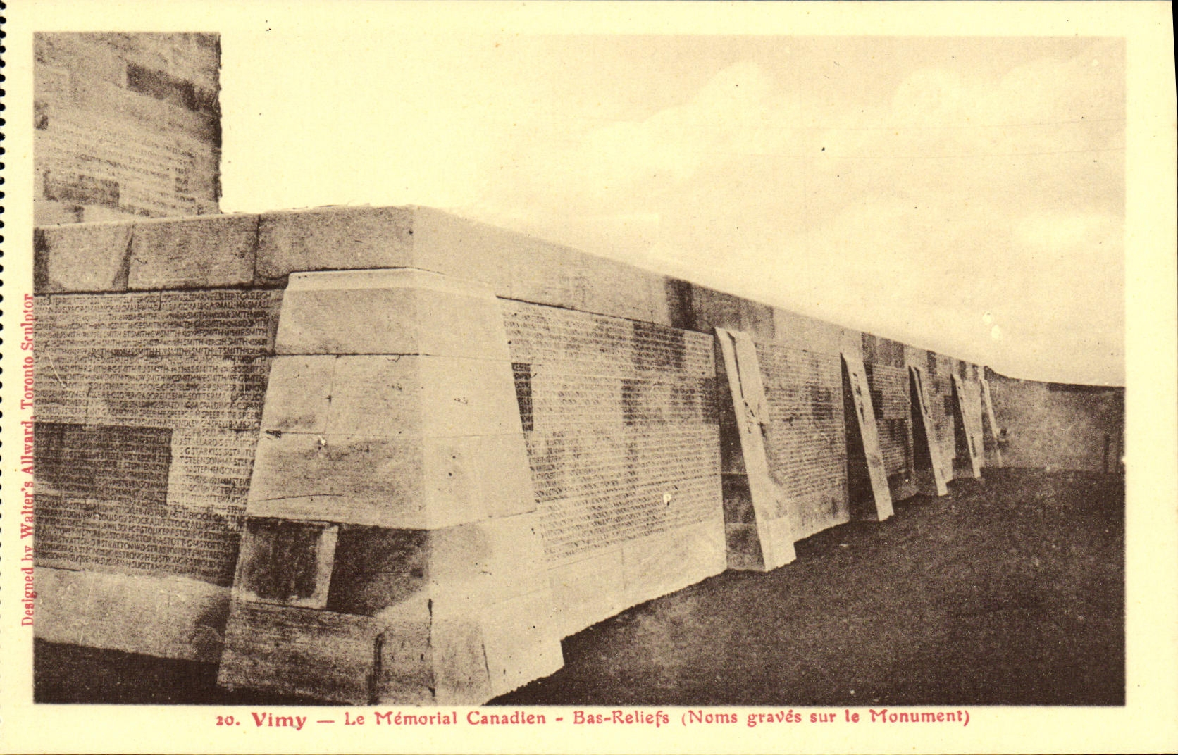 Vimy — Le Mémorial Canadien — Bas-Reliefs (Noms gravés sur le Monument) — Designed by Walter's Allward, Toronto Sculptor