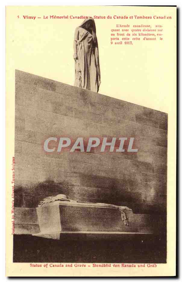 Vimy — Le Mémorial Canadien — Statue du Canada et Tombeau Canadien — Édition Stubbs, Toronto