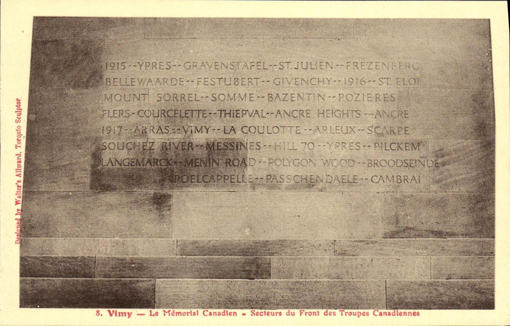 Vimy — Le Mémorial Canadien — Secteurs du Front des Troupes Canadiennes — Designed by Walter's Allward, Toronto Sculptor