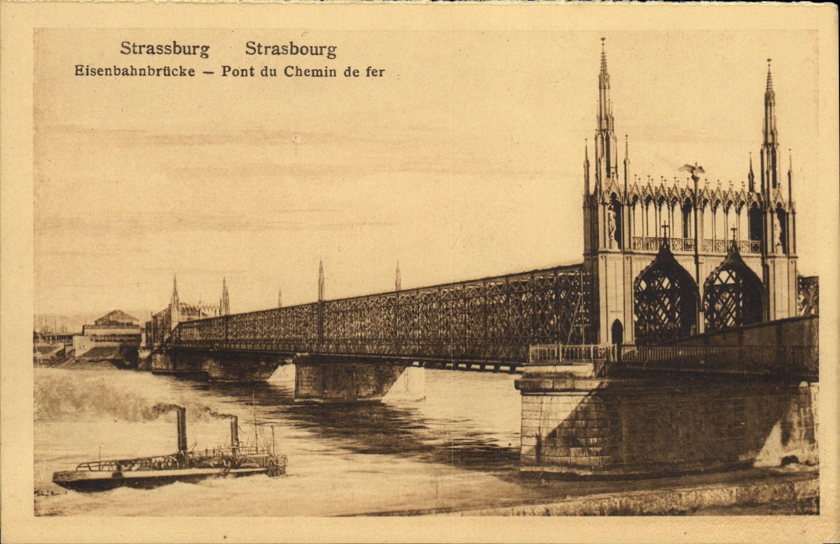 CPA Strassburg Pont du Chemin de fer Bateau