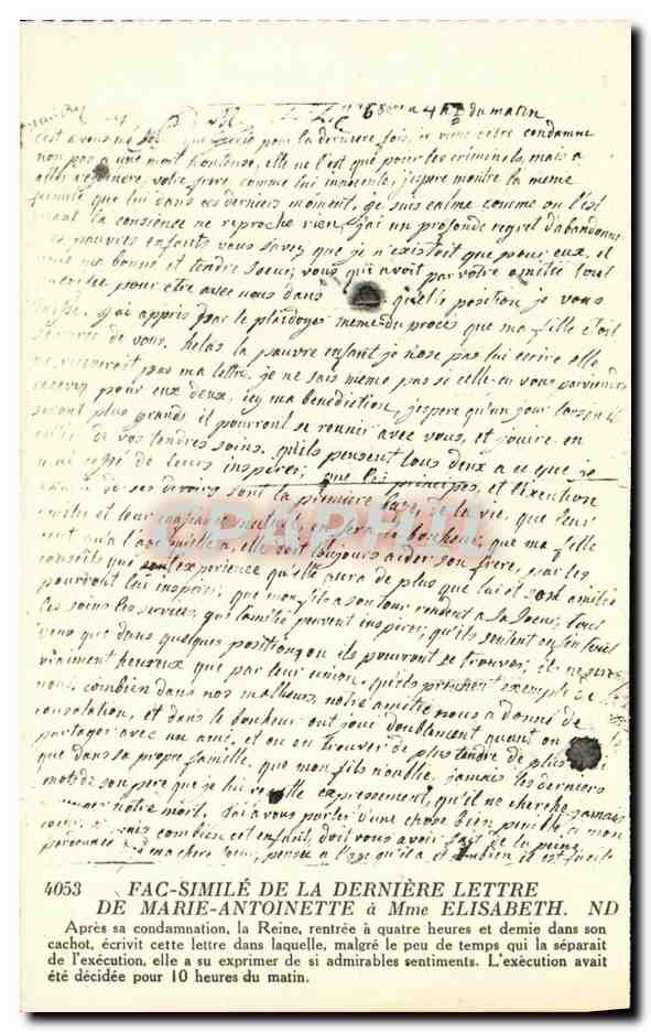 CPA Revolution Francaise Fac Simile de la Derniere Lettre de Marie Antoinette a Mme Elisabeth