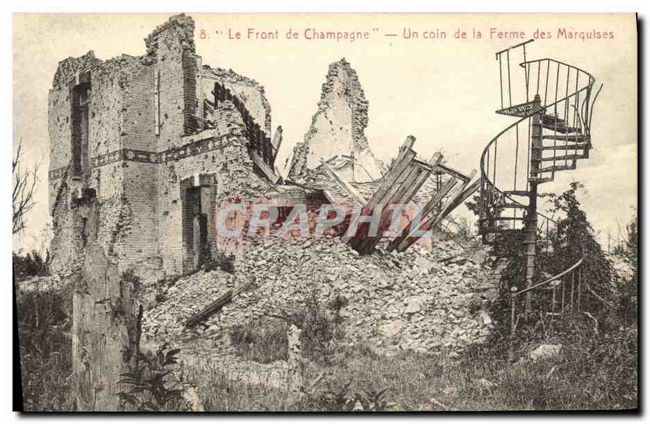 CPA Le Front de Champagne Un coin de la Ferme des Marquises Militaria